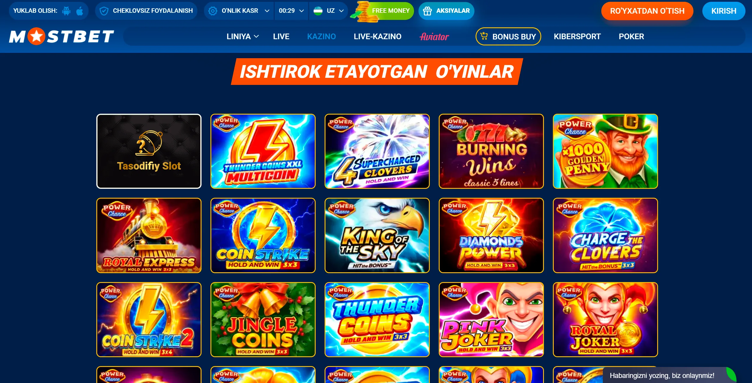 MostBet slot interfeysi